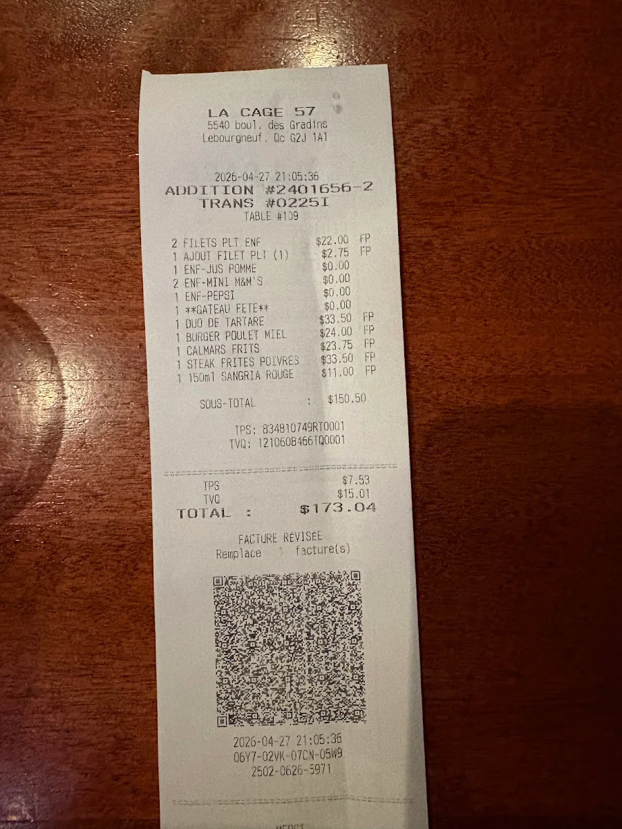 Menu, La Cage