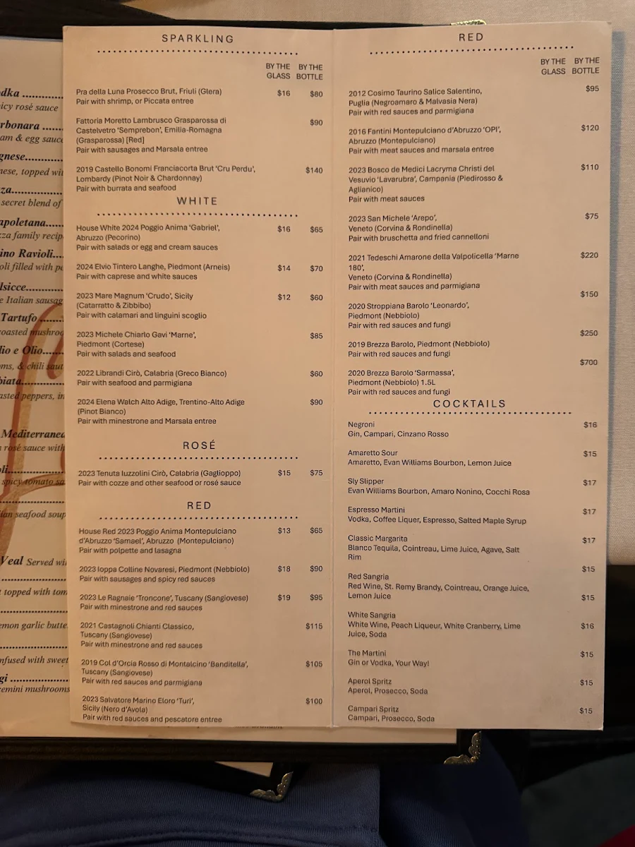 Menu, La Brezza Ristorante