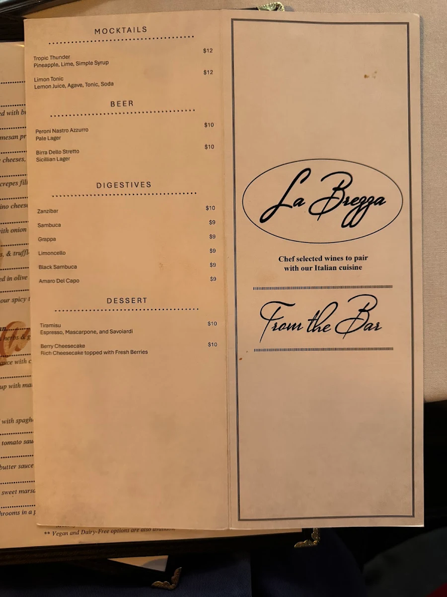 Menu, La Brezza Ristorante