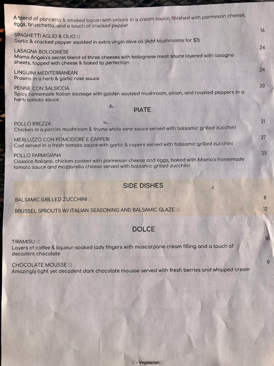 Menu, La Brezza Ristorante