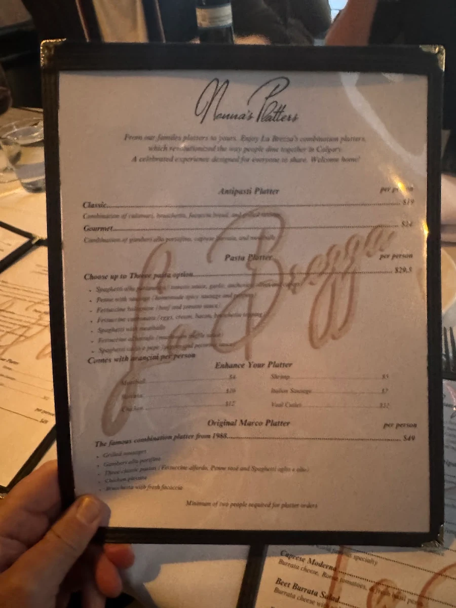 Menu, La Brezza Ristorante