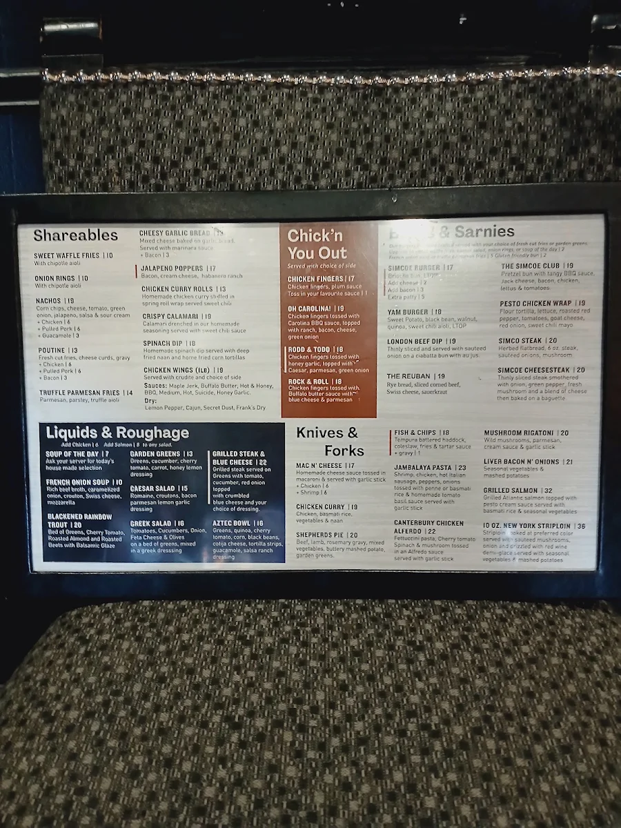 Menu, Lake Simcoe Arms Pub