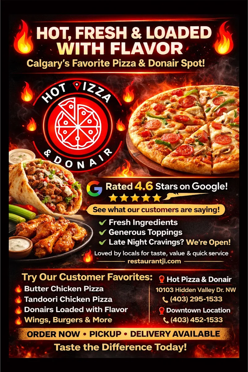Menu, Hot Pizza and Donair - Downtown Calgary 6 ave sw