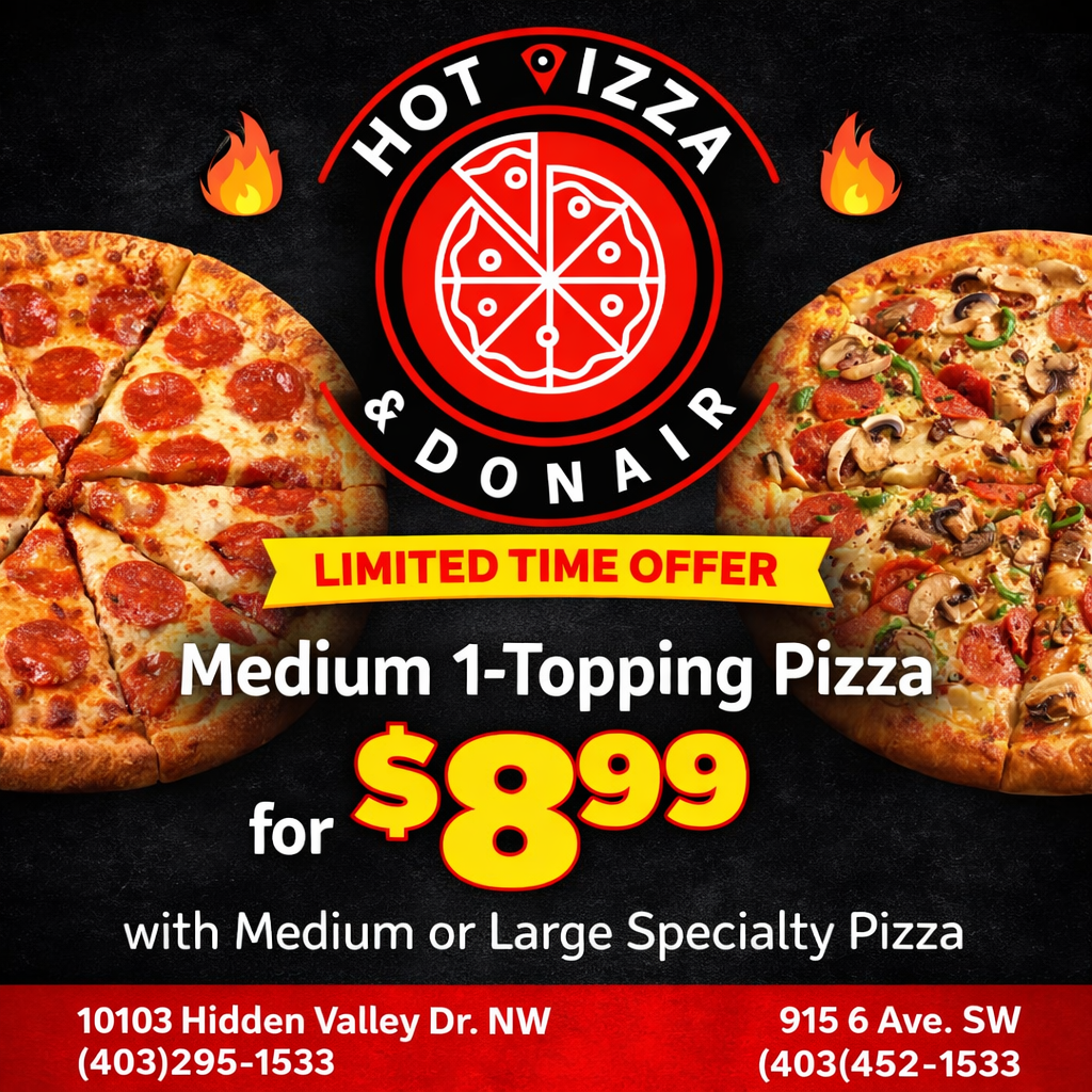 Menu, Hot Pizza and Donair - Downtown Calgary 6 ave sw