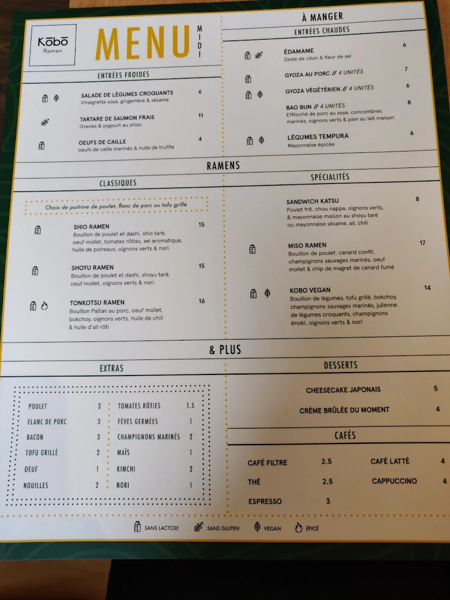 Menu, Kobo Ramen
