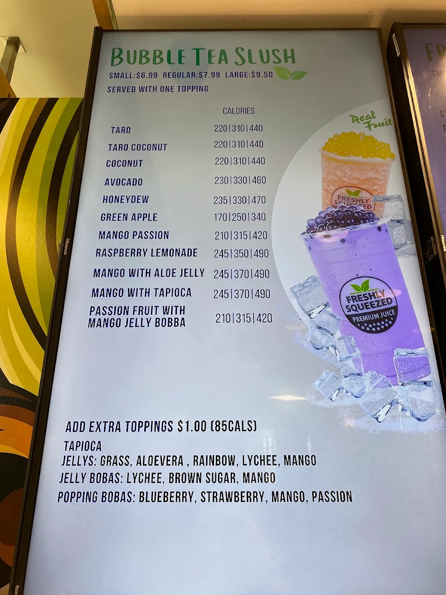 Menu, Freshly Squeezed Bubble Tea