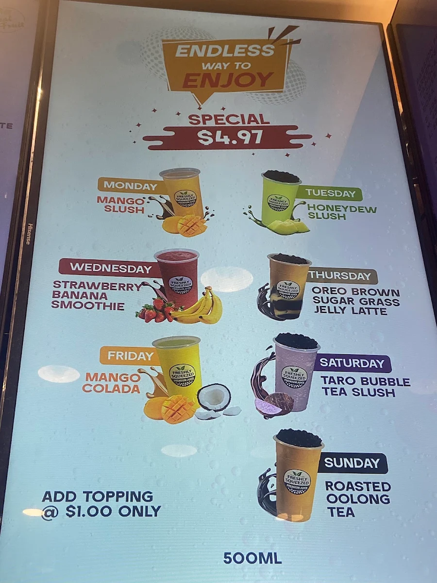 Menu, Freshly Squeezed Bubble Tea