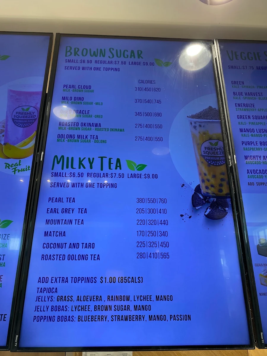 Menu, Freshly Squeezed Bubble Tea