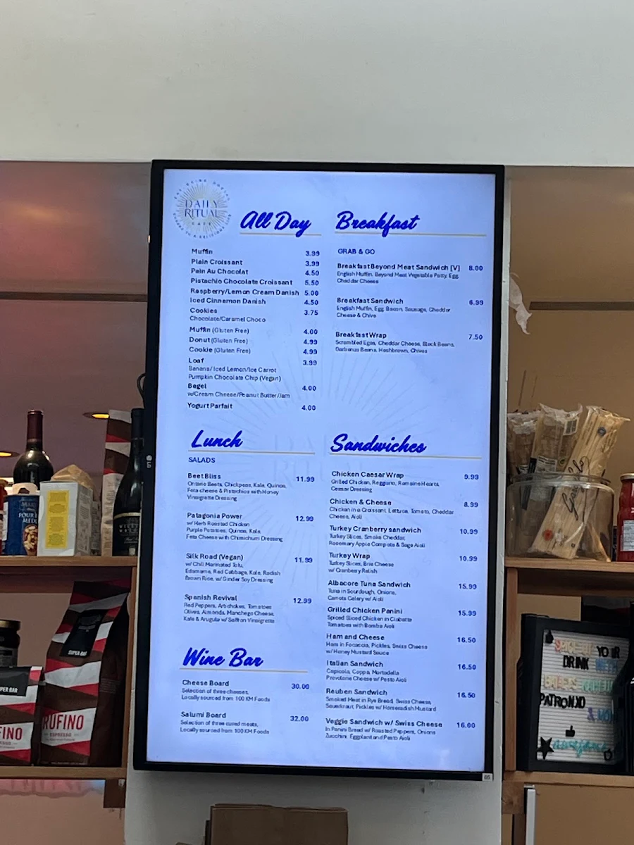 Menu, Daily Ritual Cafe