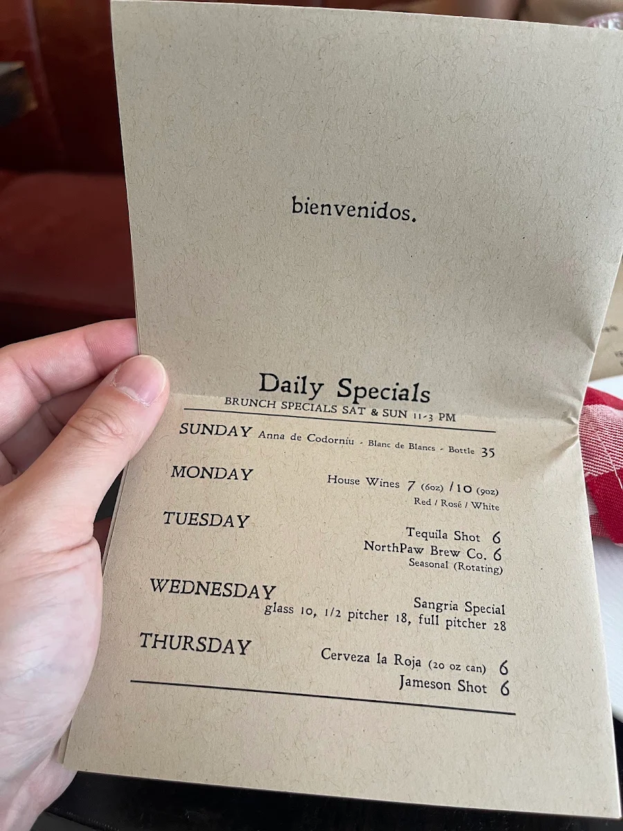 Menu, Bodega on Main