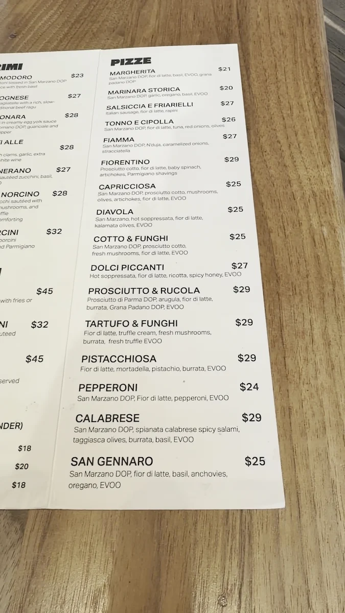Menu, SQUISITO TRATTORIA