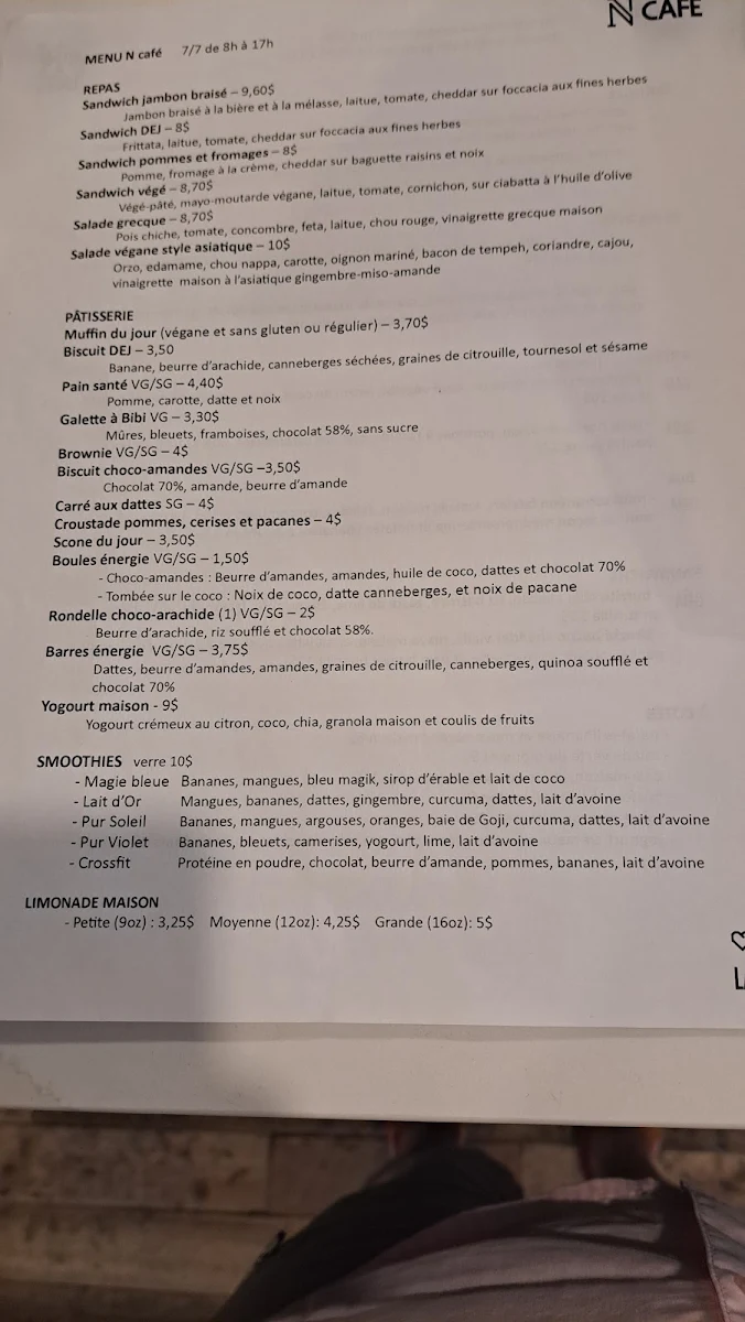 Menu, n latté Bromont