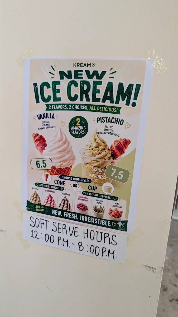 Menu, Kream cafe