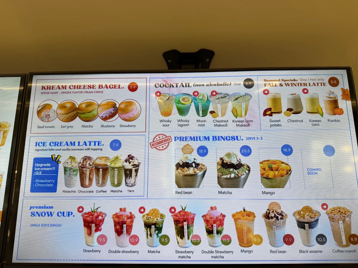 Menu, Kream cafe