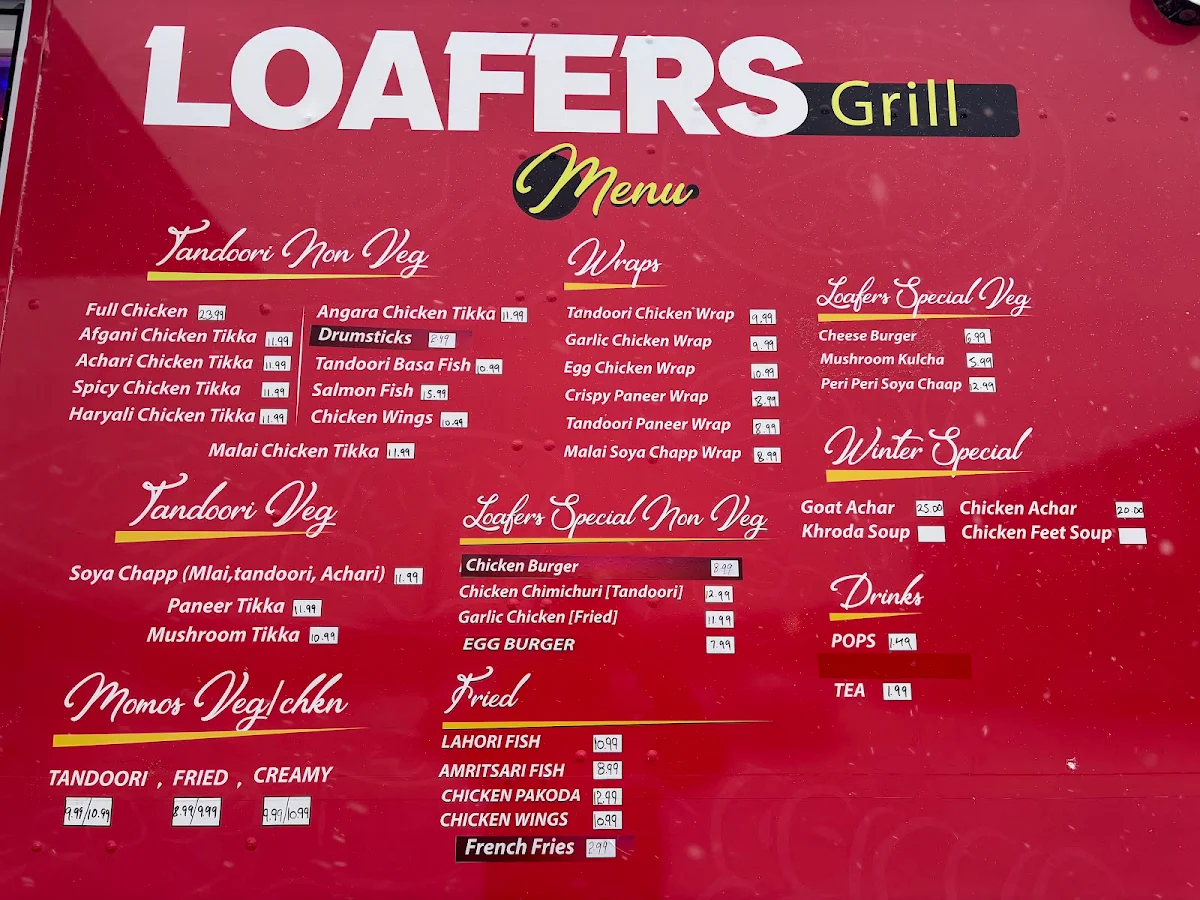 Menu, Loafers Grill