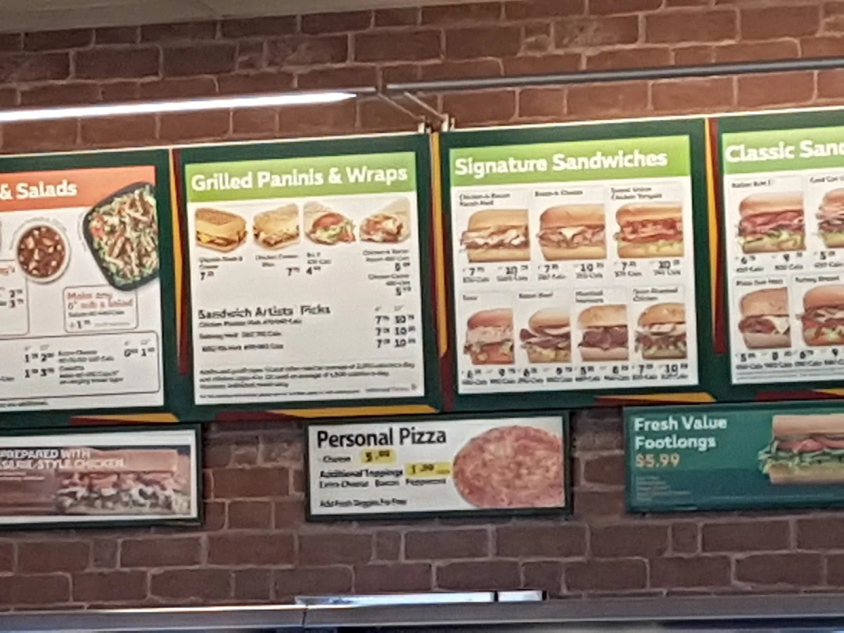 Menu, Subway
