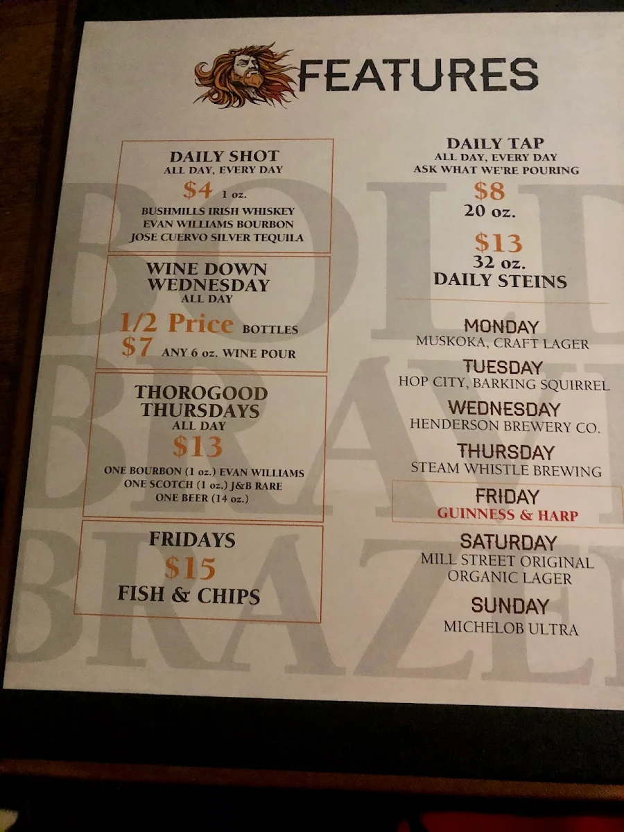 Menu, Brazen Head Irish Pub