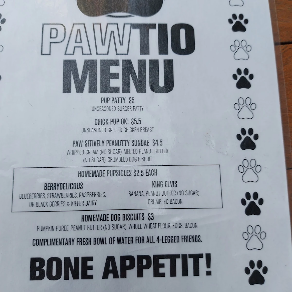 Menu, Brazen Head Irish Pub