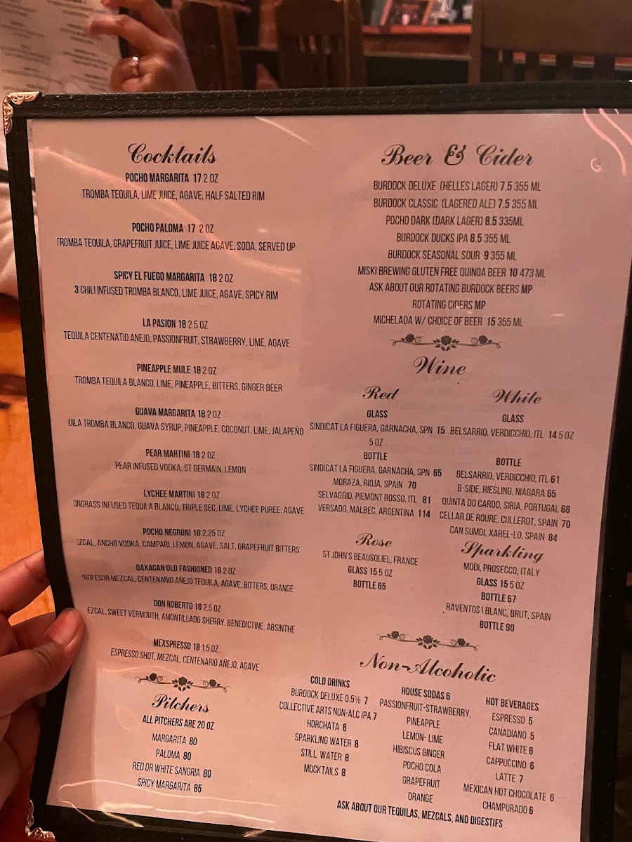 Menu, El Pocho Antojitos Bar