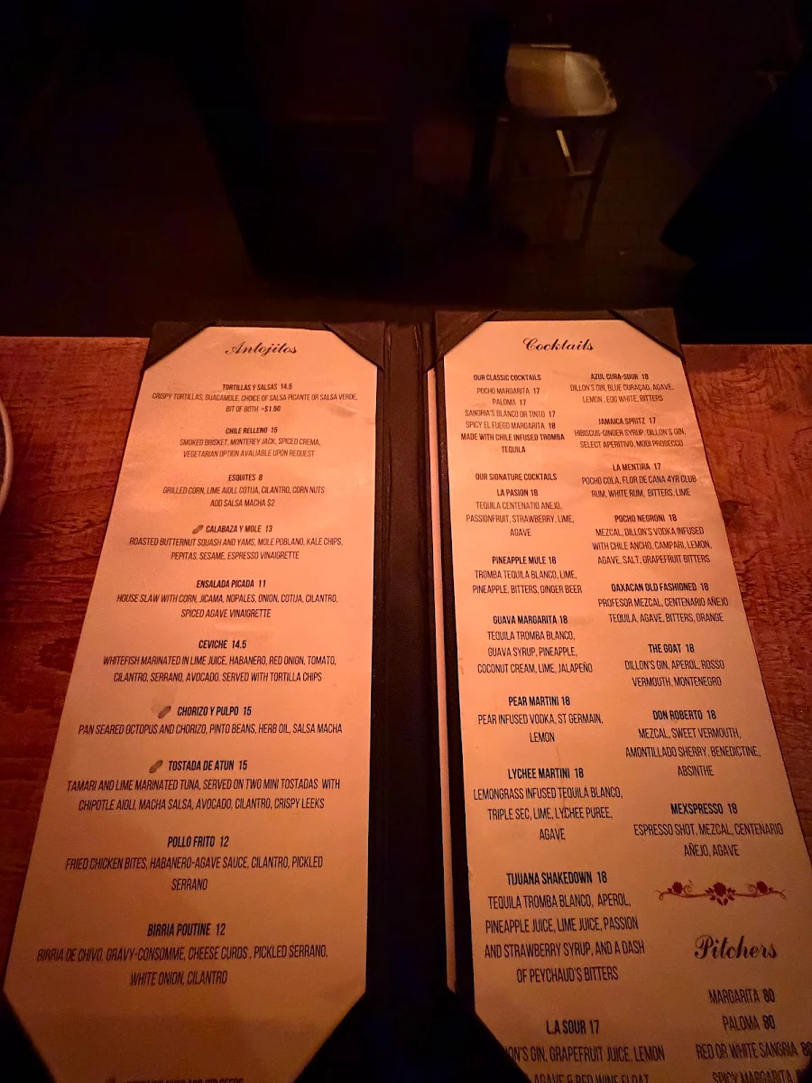 Menu, El Pocho Antojitos Bar