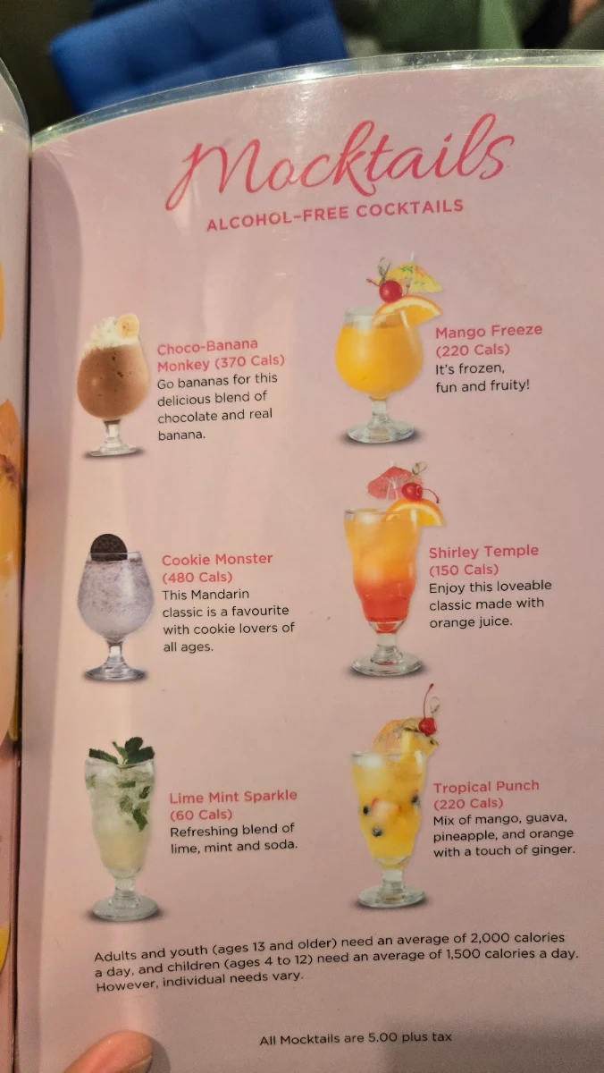 Menu, Mandarin Restaurant