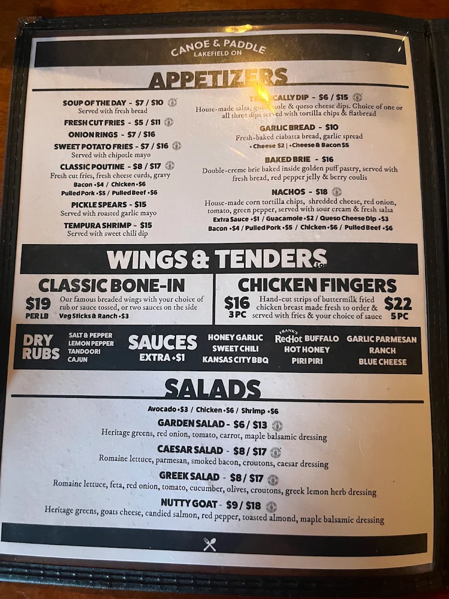 Menu, Canoe & Paddle