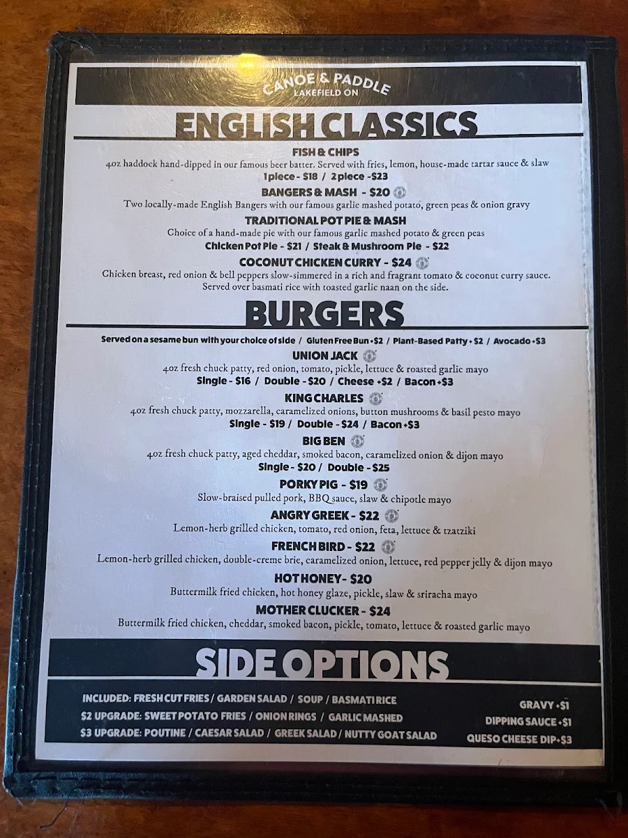 Menu, Canoe & Paddle