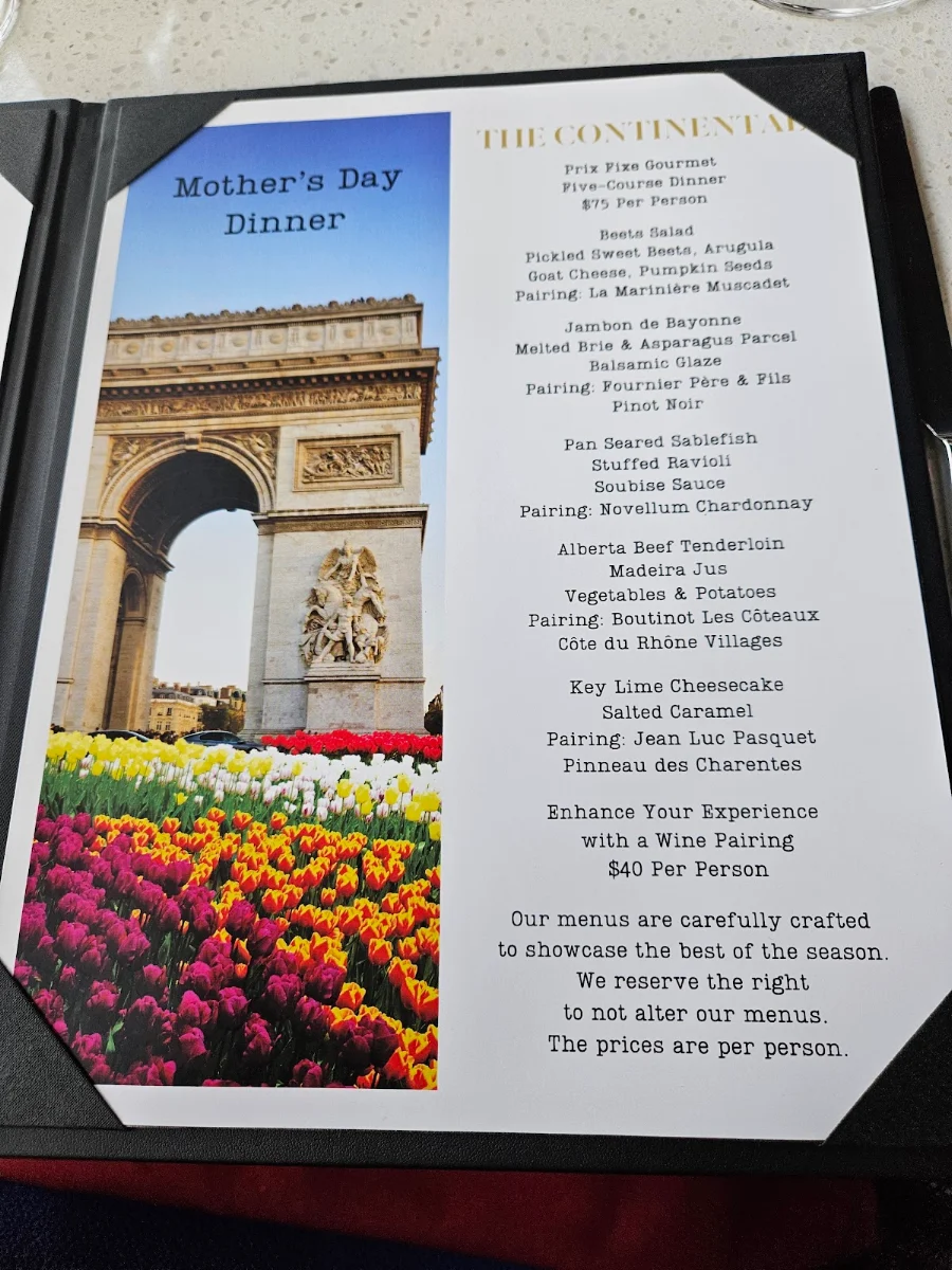 Menu, The Continental Restaurant