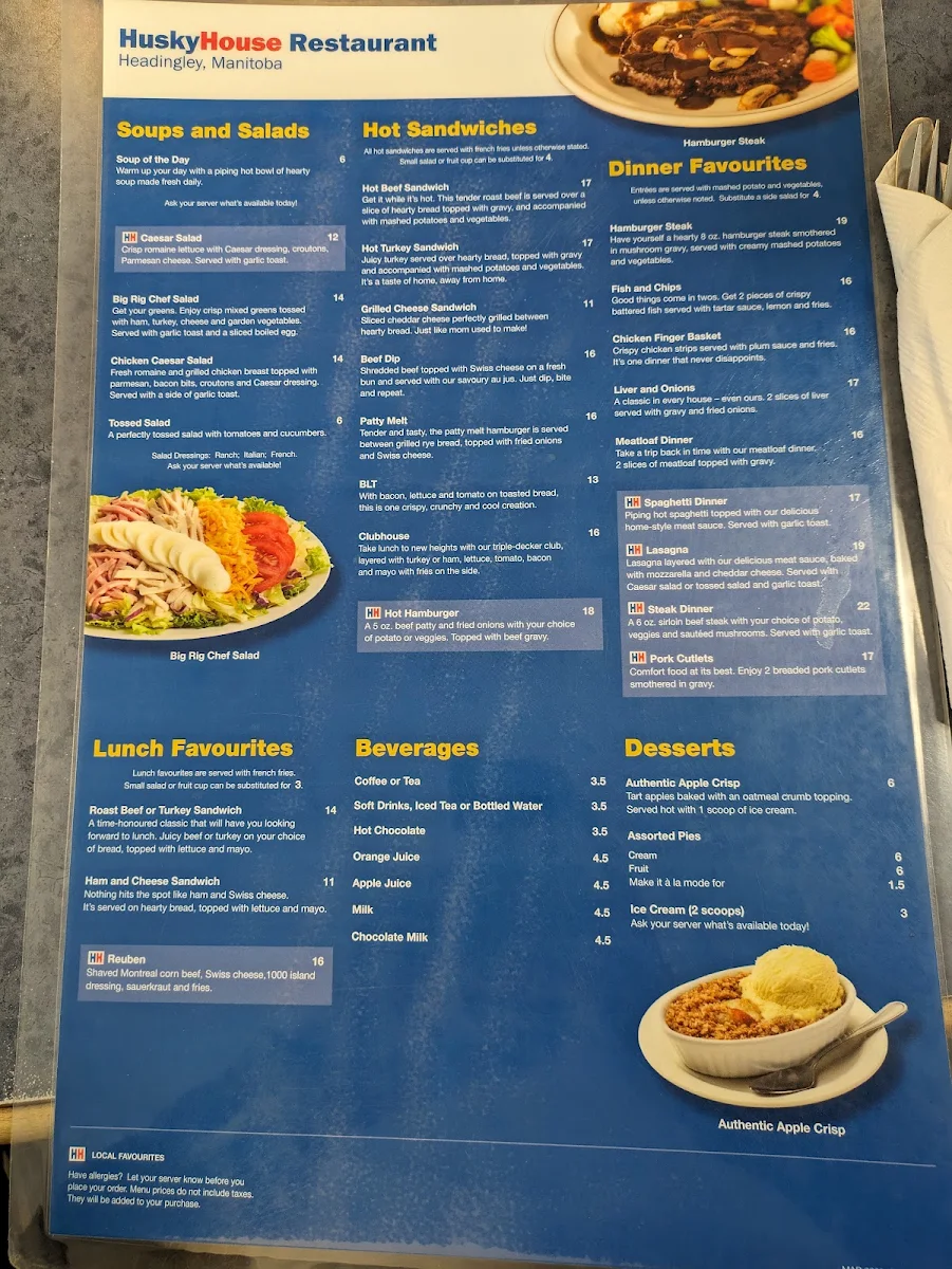 Menu, Husky House Restaurant