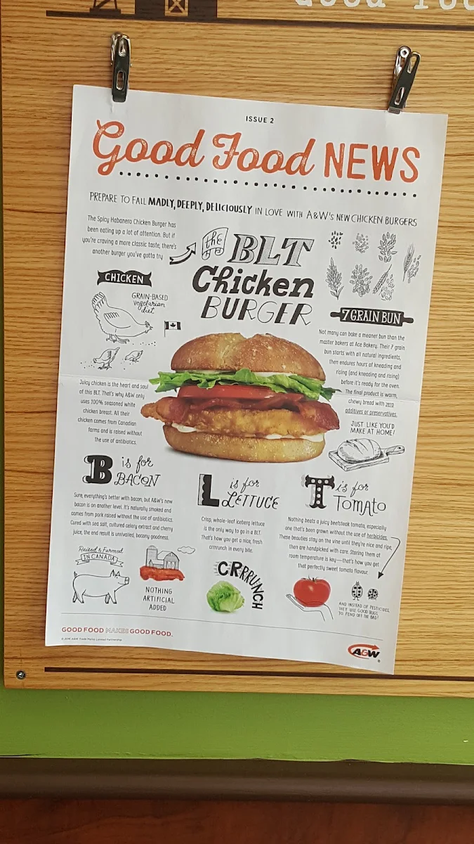 Menu, A&W Canada