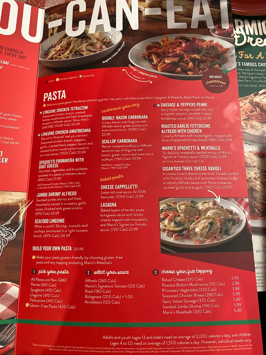 Menu, East Side Mario's