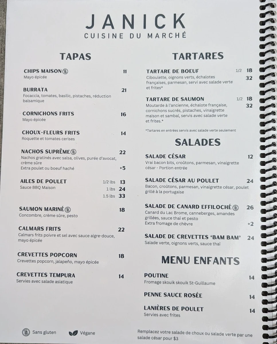 Menu, Restaurant Janick