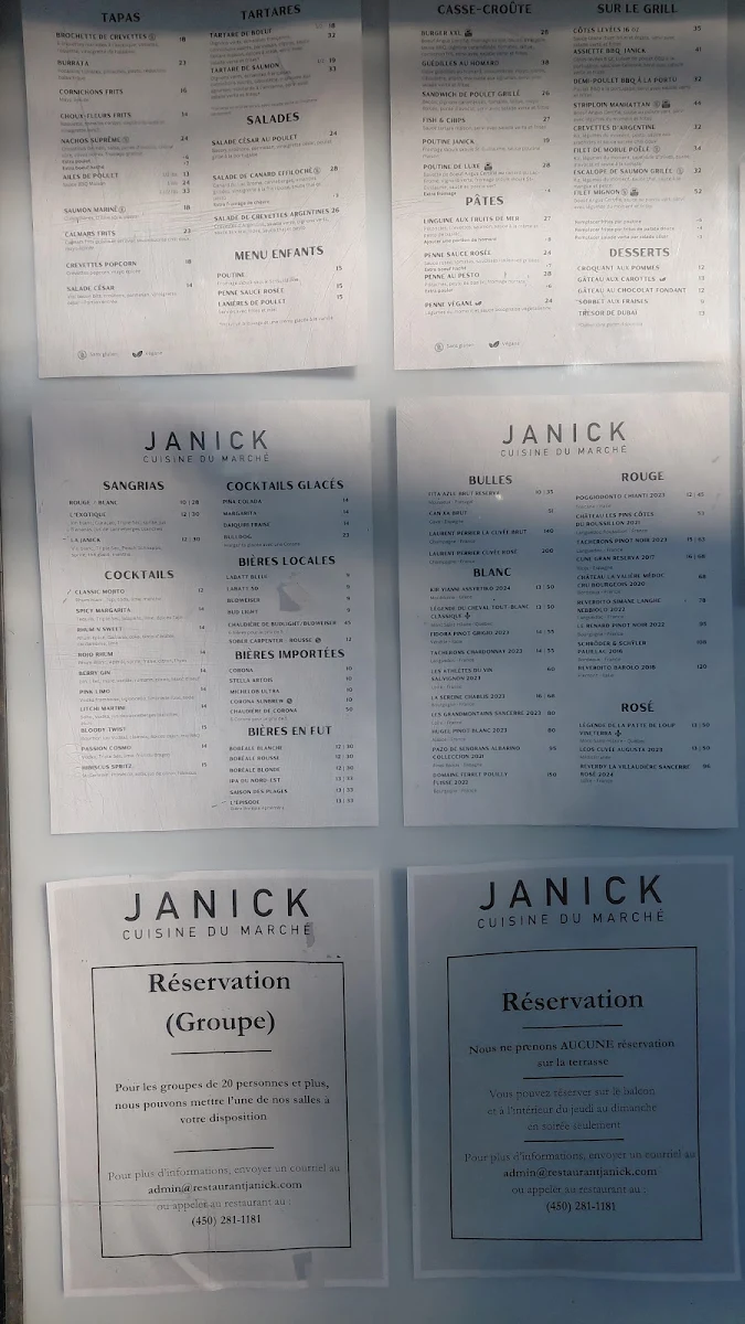 Menu, Restaurant Janick