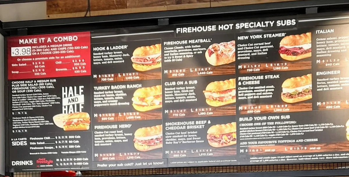 Menu, Firehouse Subs Kanata Hazeldean
