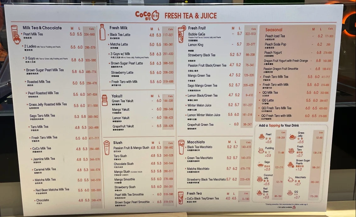 Menu, CoCo Bubble Tea - Simcoe St Oshawa