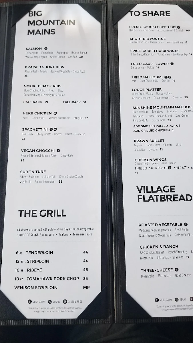 Menu, Chimney Corner Lounge