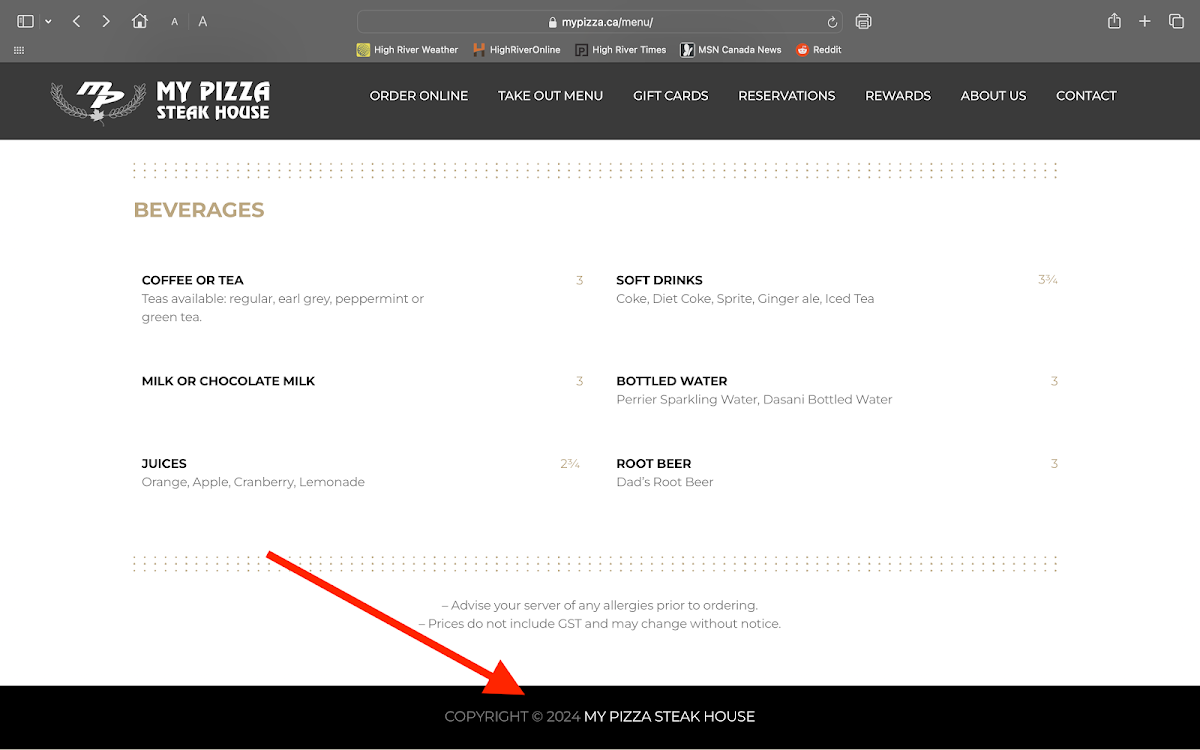 Menu, STEAKHOUSE by My Pizza