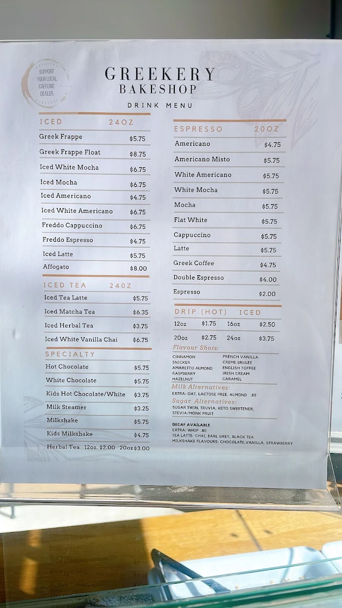 Menu, Greekery Bakeshop