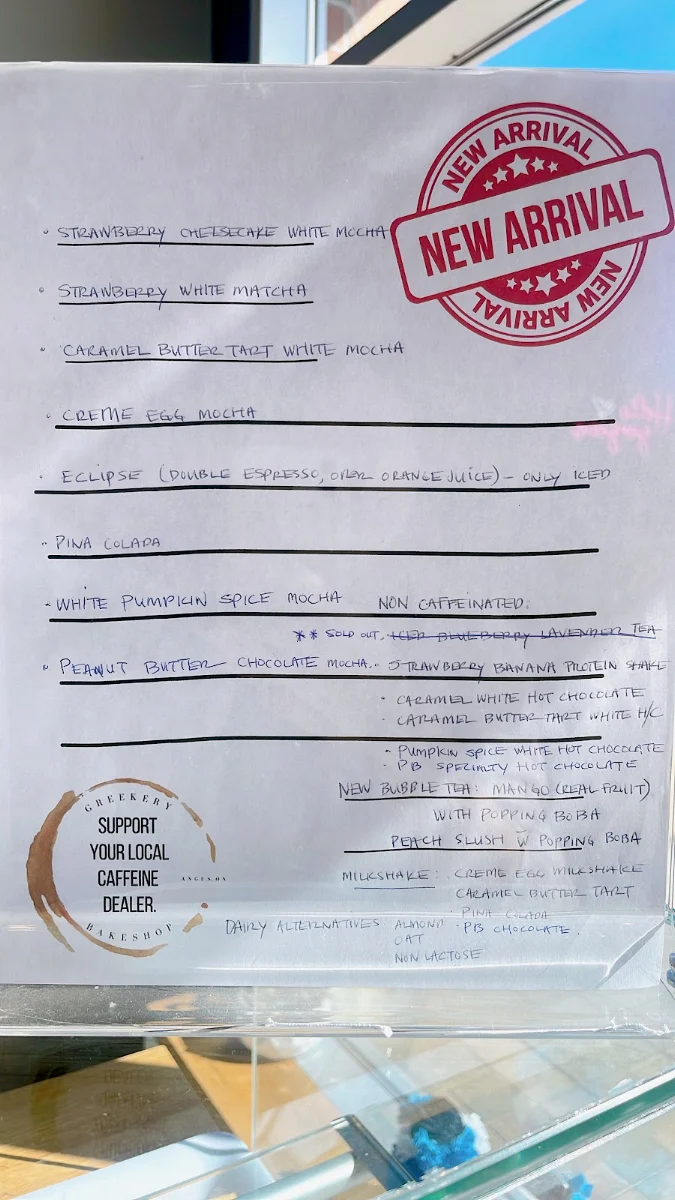 Menu, Greekery Bakeshop