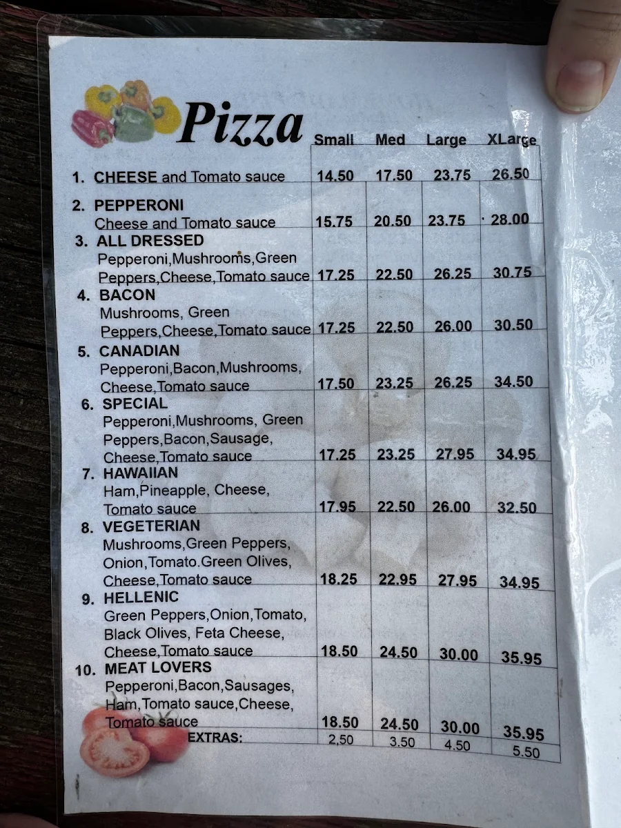 Menu, Moroni's Post Pizza