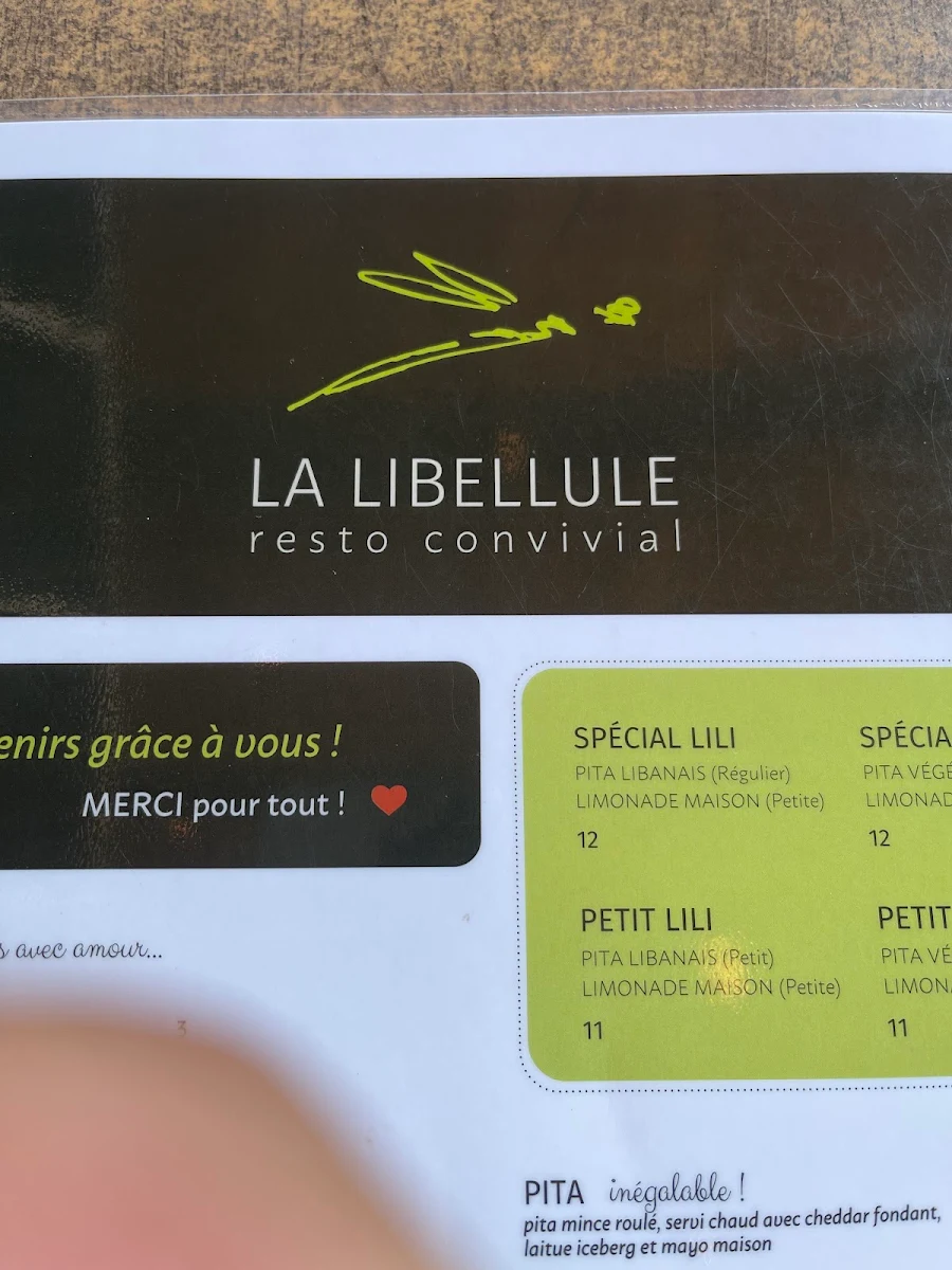 Menu, La Libellule resto convivial