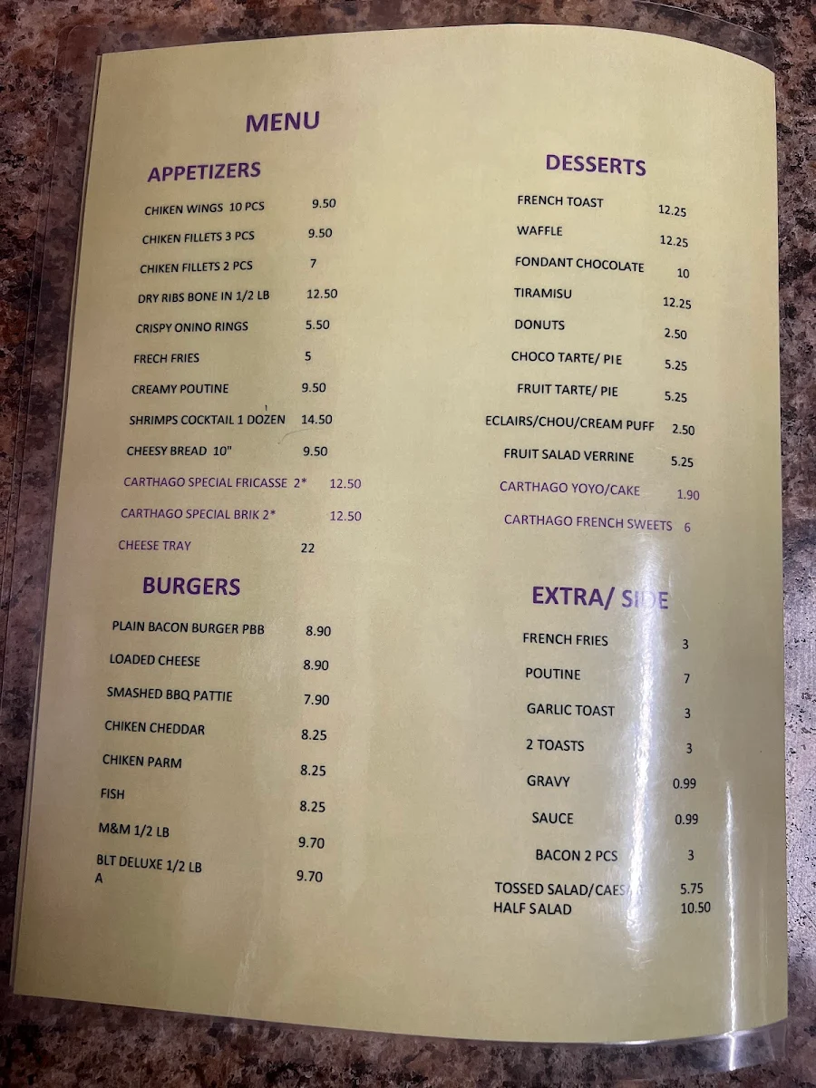 Menu, Carthago Dough Eatery
