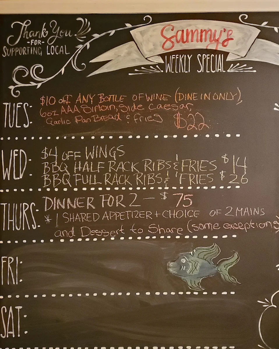 Menu, Sammy's Kitchen and Bar