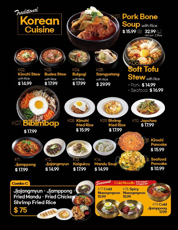 Menu, Korean BBQ Restaurant
