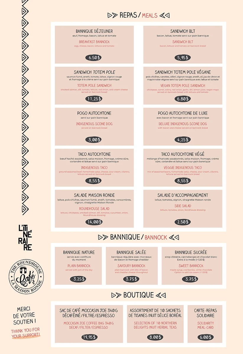 Menu, Café Maison Ronde | Roundhouse Cafe