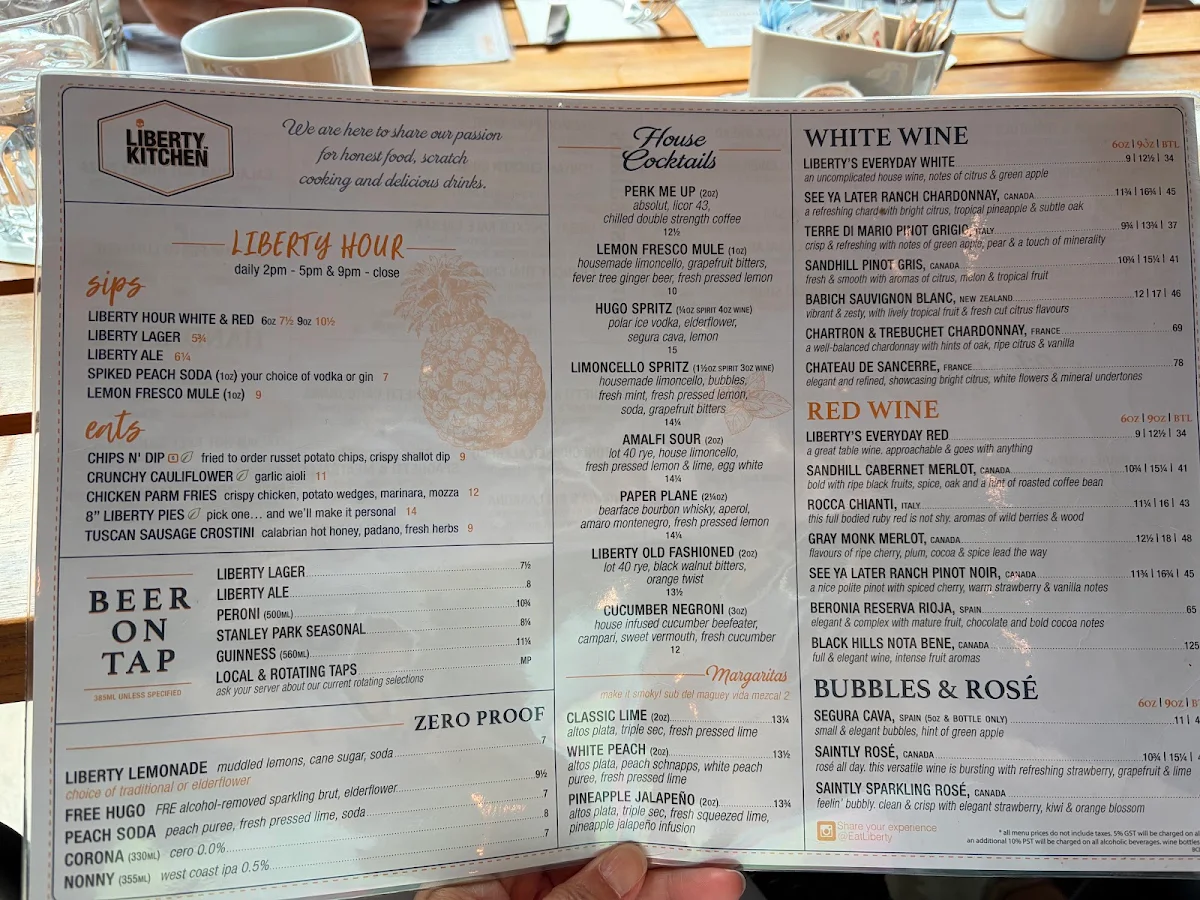 Menu, Liberty Kitchen Harbour Centre (North Vancouver)