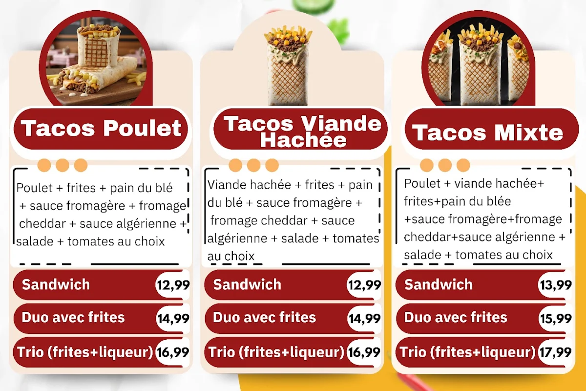 Menu, Restaurant Libanais Shems