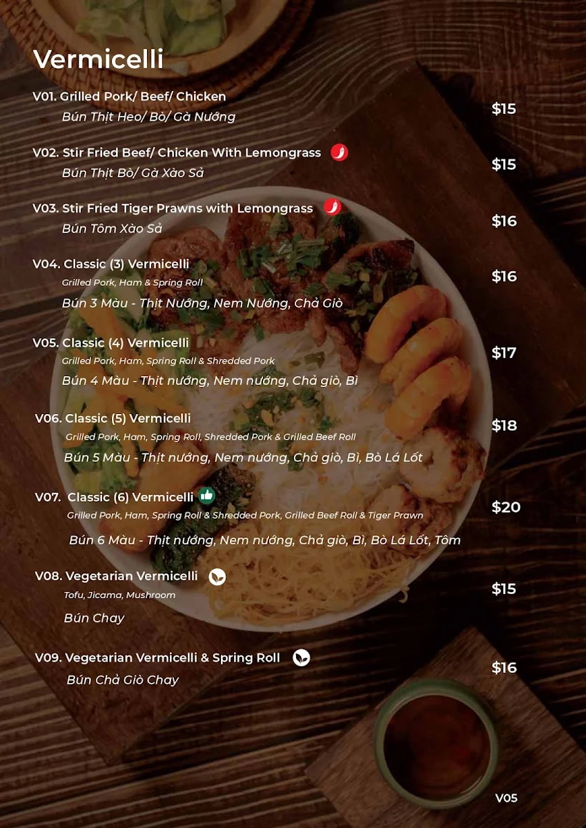 Menu, Saigon Paradise Restaurant