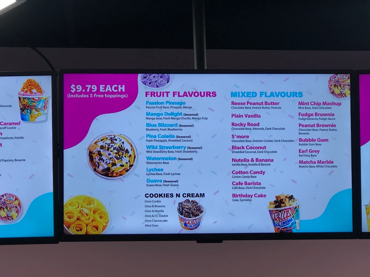 Menu, Rollz Ice Cream & Desserts Windsor