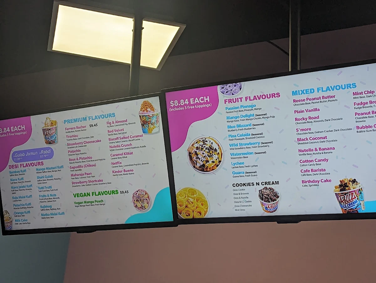 Menu, Rollz Ice Cream & Desserts Windsor